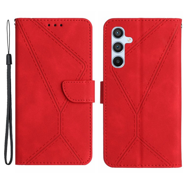 HT05 For Samsung Galaxy M15 5G Case Lines Imprinted PU Leather Skin-touch Phone Cover - Red