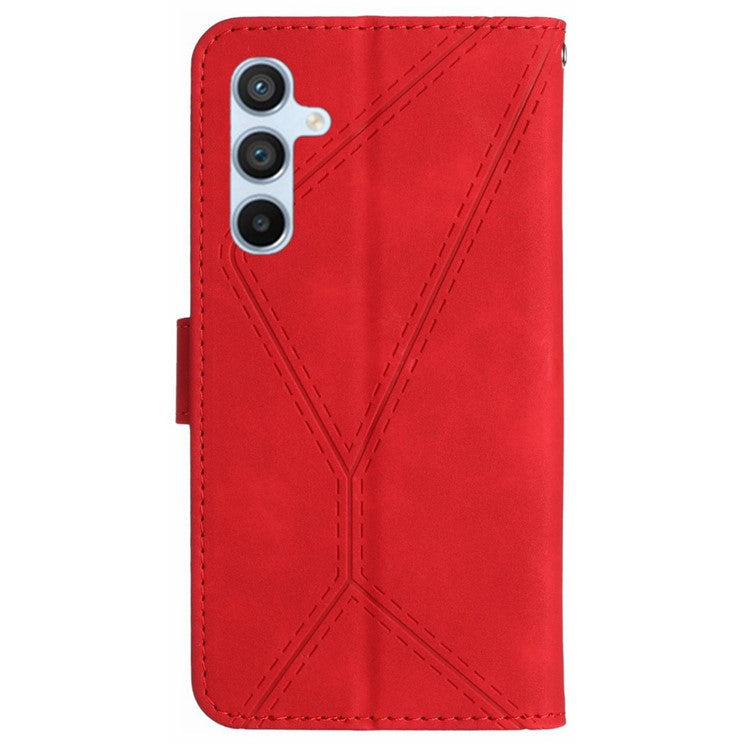 HT05 For Samsung Galaxy M15 5G Case Lines Imprinted PU Leather Skin-touch Phone Cover - Red