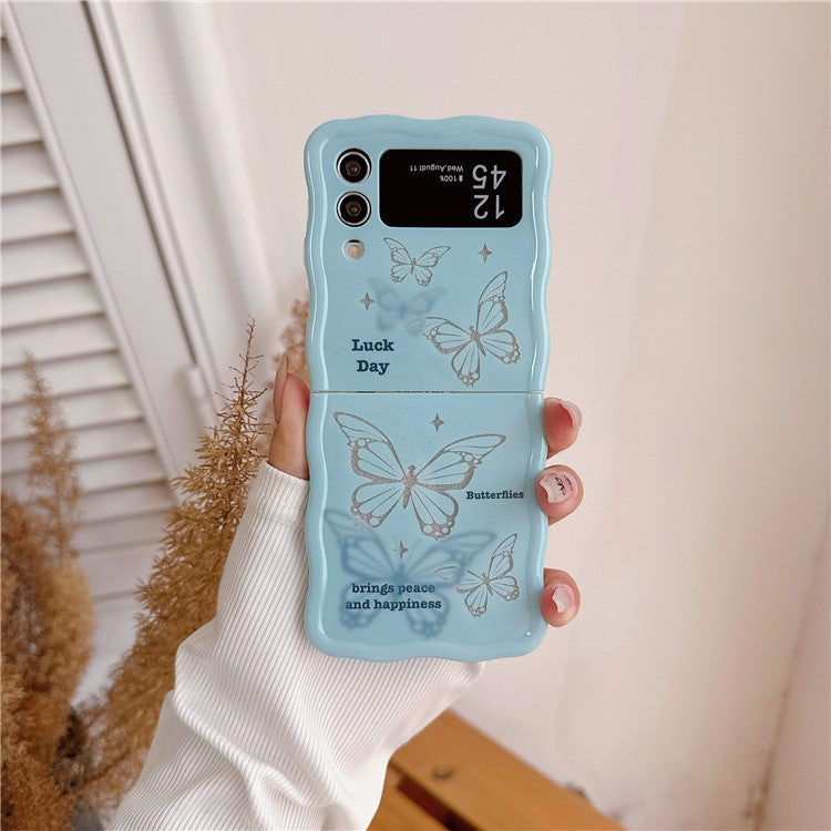 For Samsung Galaxy Z Flip4 5G TPU Case Glitter Pattern Printing Folding Phone Cover - Blue Butterfly