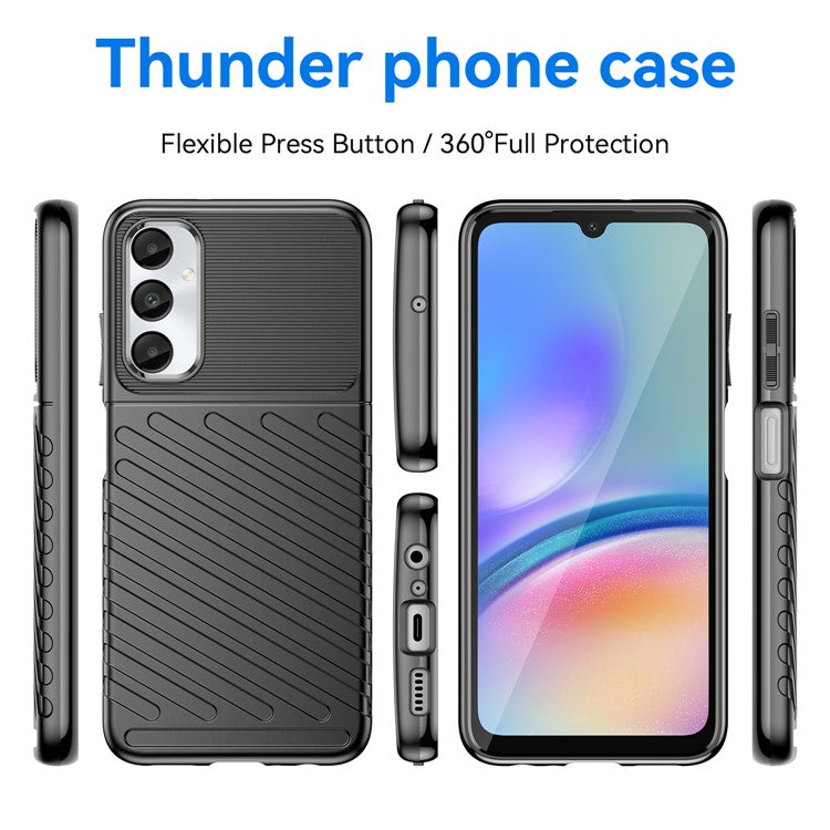 Thunder Series For Samsung Galaxy M14 4G / A05s 4G Case Thickened TPU Twill Texture Back Phone Cover - Black