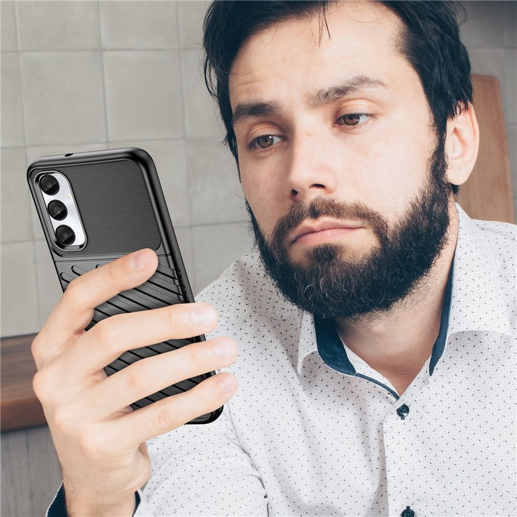 Thunder Series For Samsung Galaxy M14 4G / A05s 4G Case Thickened TPU Twill Texture Back Phone Cover - Black