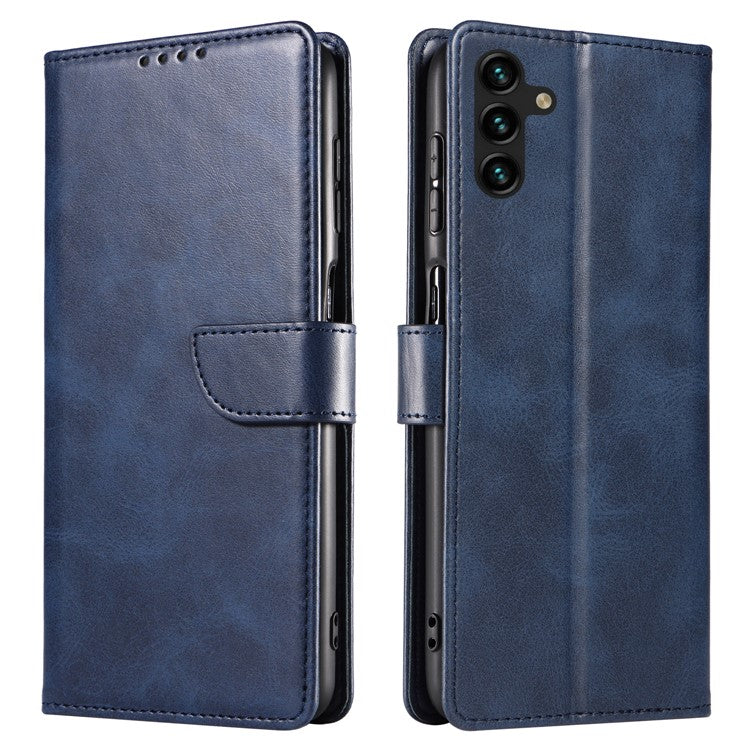 For Samsung Galaxy A24 4G (162.1 x 77.6 x 8.3mm) Wallet Case Calf Texture Leather+TPU Phone Cover - Blue