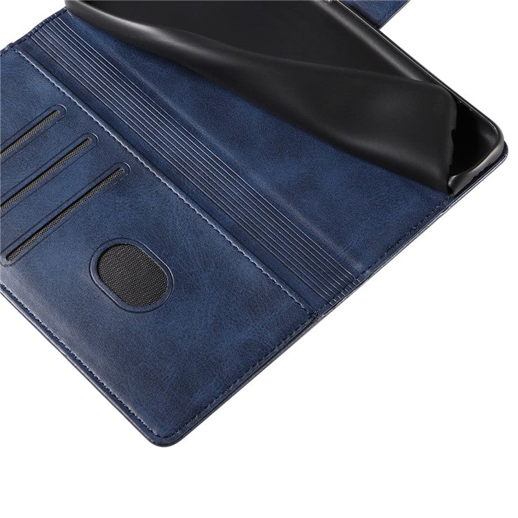For Samsung Galaxy A24 4G (162.1 x 77.6 x 8.3mm) Wallet Case Calf Texture Leather+TPU Phone Cover - Blue
