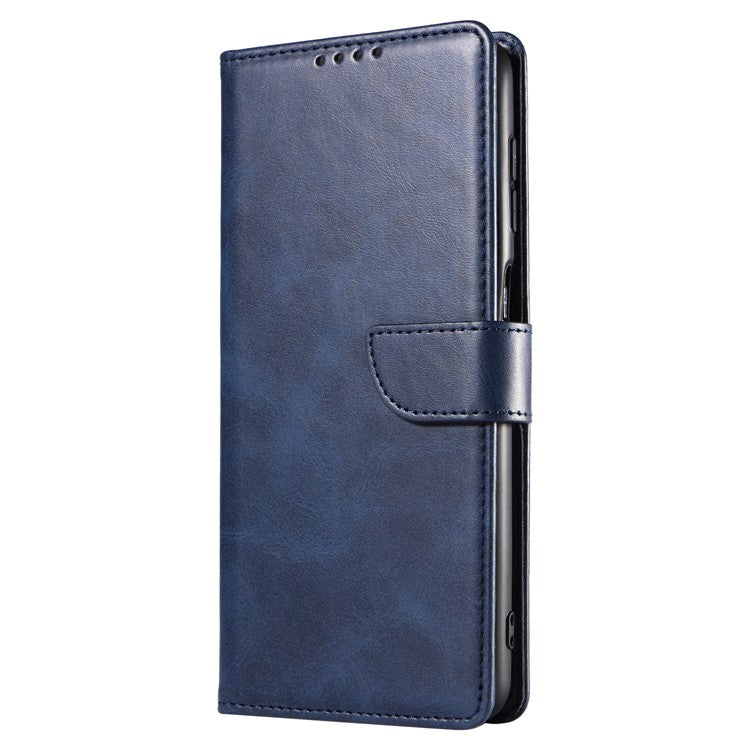 For Samsung Galaxy A24 4G (162.1 x 77.6 x 8.3mm) Wallet Case Calf Texture Leather+TPU Phone Cover - Blue