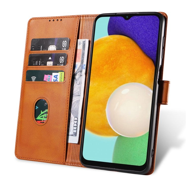 For Samsung Galaxy A25 5G (Global) (161.0 x 76.5 x 8.3mm) Case Leather Card Slots Phone Cover with Calf Texture - Khaki