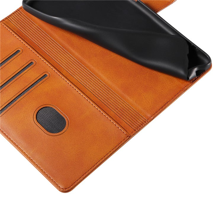 For Samsung Galaxy A25 5G (Global) (161.0 x 76.5 x 8.3mm) Case Leather Card Slots Phone Cover with Calf Texture - Khaki