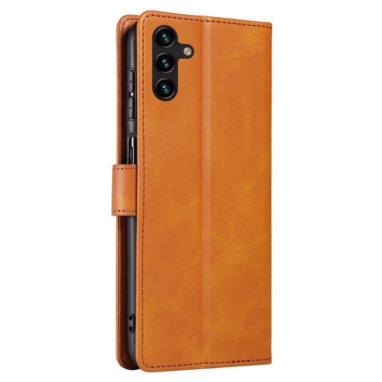 For Samsung Galaxy A25 5G (Global) (161.0 x 76.5 x 8.3mm) Case Leather Card Slots Phone Cover with Calf Texture - Khaki