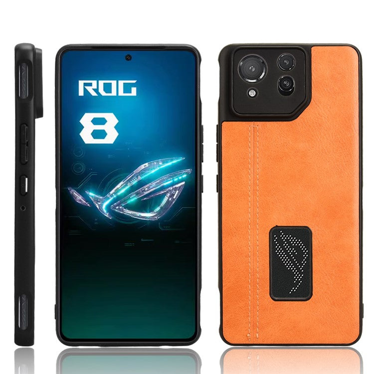 For Asus ROG Phone 8 5G / Phone 8 Pro 5G Case Stitching Line Cowhide Texture Anti-scratch Phone Cover - Orange