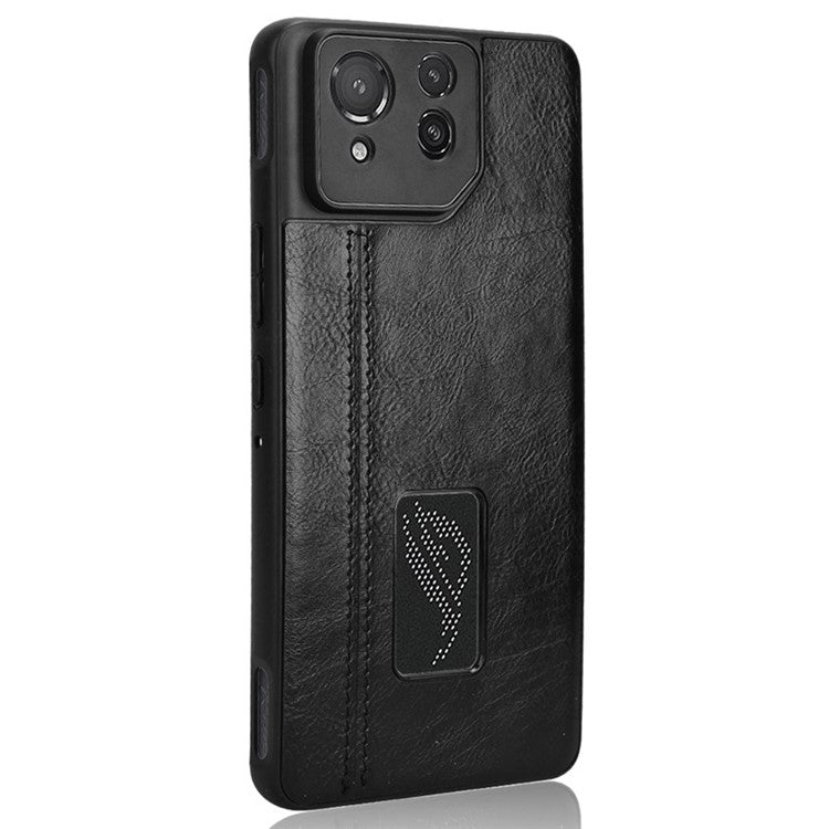 For Asus ROG Phone 8 5G / Phone 8 Pro 5G Case Stitching Line Cowhide Texture Anti-scratch Phone Cover - Black