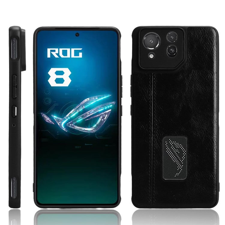 For Asus ROG Phone 8 5G / Phone 8 Pro 5G Case Stitching Line Cowhide Texture Anti-scratch Phone Cover - Black