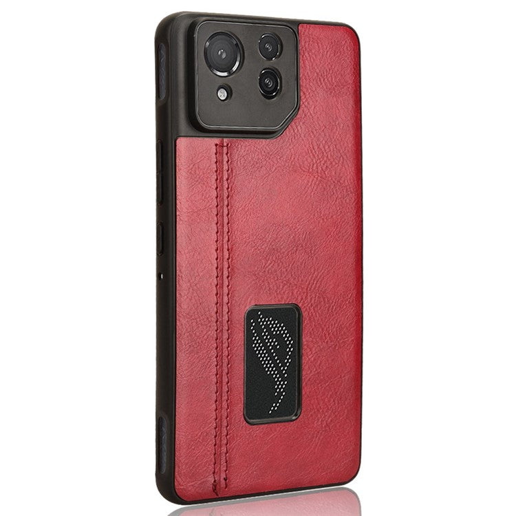 For Asus ROG Phone 8 5G / Phone 8 Pro 5G Case Stitching Line Cowhide Texture Anti-scratch Phone Cover - Red
