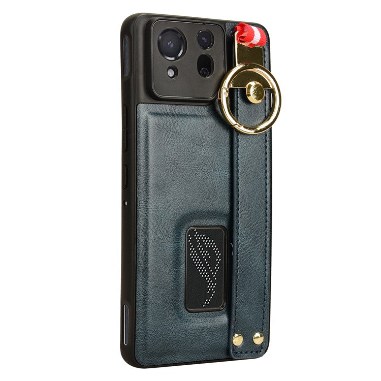 For Asus ROG Phone 8 5G / Phone 8 Pro 5G Cell Phone Case PU Leather+PC+TPU Back Cover with Neck Strap - Blue