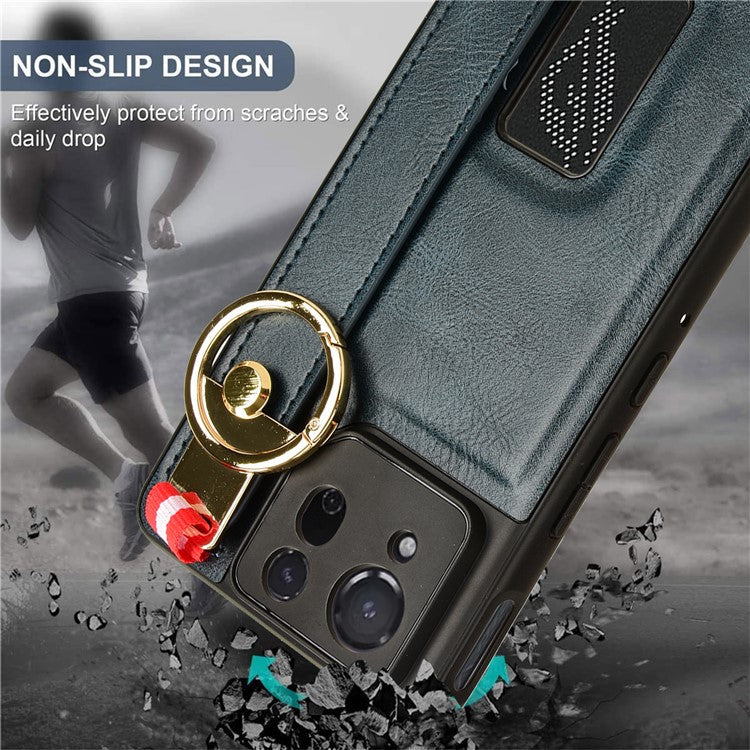 For Asus ROG Phone 8 5G / Phone 8 Pro 5G Cell Phone Case PU Leather+PC+TPU Back Cover with Neck Strap - Blue