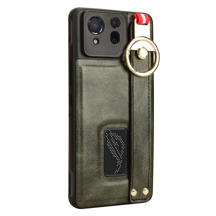 For Asus ROG Phone 8 5G / Phone 8 Pro 5G Cell Phone Case PU Leather+PC+TPU Back Cover with Neck Strap - Green