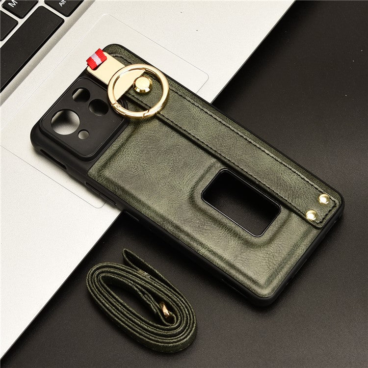 For Asus ROG Phone 8 5G / Phone 8 Pro 5G Cell Phone Case PU Leather+PC+TPU Back Cover with Neck Strap - Green