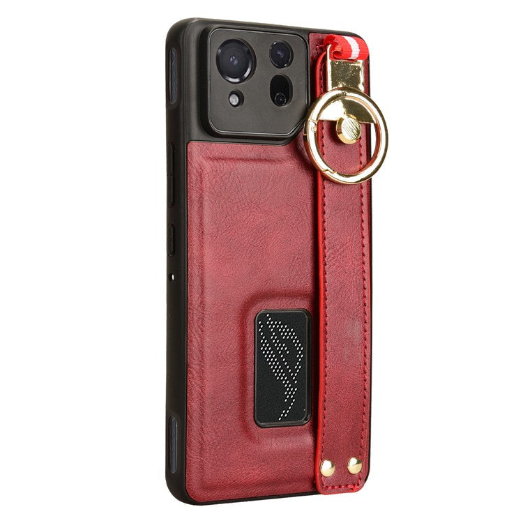 For Asus ROG Phone 8 5G / Phone 8 Pro 5G Cell Phone Case PU Leather+PC+TPU Back Cover with Neck Strap - Red