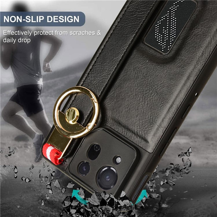 For Asus ROG Phone 8 5G / Phone 8 Pro 5G Cell Phone Case PU Leather+PC+TPU Back Cover with Neck Strap - Black