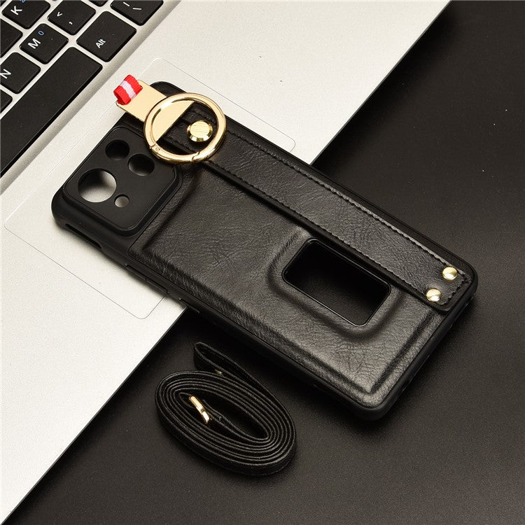 For Asus ROG Phone 8 5G / Phone 8 Pro 5G Cell Phone Case PU Leather+PC+TPU Back Cover with Neck Strap - Black