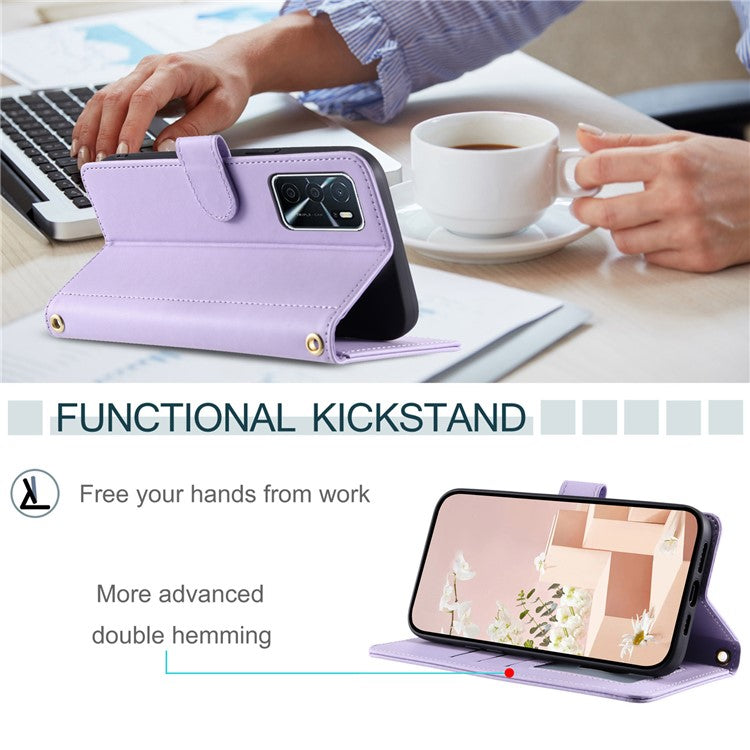 Wallet Case for Oppo A16 / A16s / A55 / A55 5G / A54 4G / A54s / A56 5G / Realme V11 5G , Rhombus Grid Card Holder Leather Phone Cover - Purple