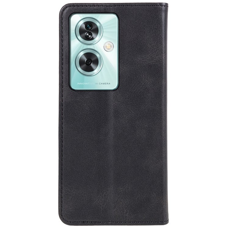 Leather Case for OnePlus Nord N30 SE 5G Calf Texture Auto-absorbed Magnetic Phone Wallet Cover - Black