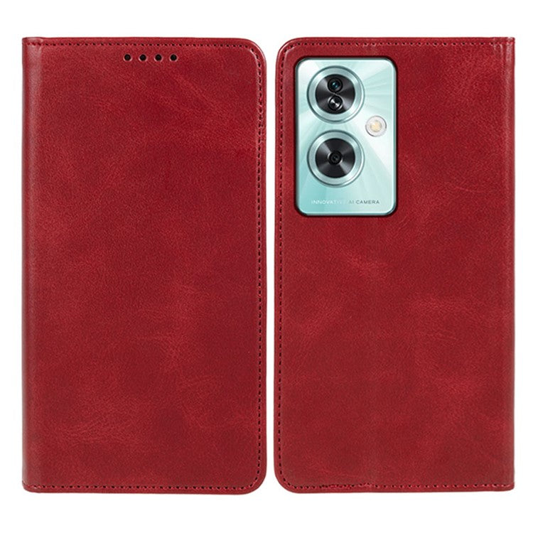 Leather Case for OnePlus Nord N30 SE 5G Calf Texture Auto-absorbed Magnetic Phone Wallet Cover - Red