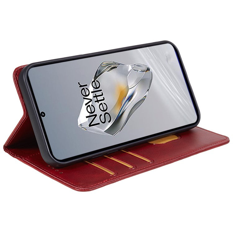 Leather Case for OnePlus Nord N30 SE 5G Calf Texture Auto-absorbed Magnetic Phone Wallet Cover - Red