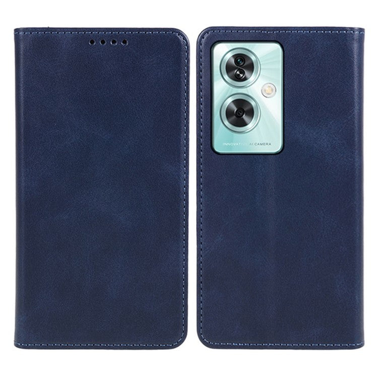 Leather Case for OnePlus Nord N30 SE 5G Calf Texture Auto-absorbed Magnetic Phone Wallet Cover - Blue