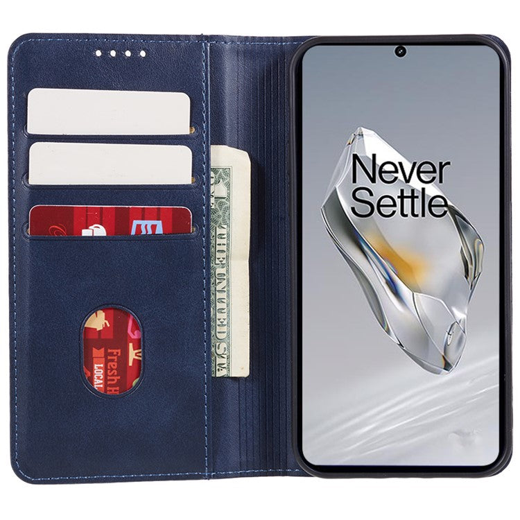 Leather Case for OnePlus Nord N30 SE 5G Calf Texture Auto-absorbed Magnetic Phone Wallet Cover - Blue