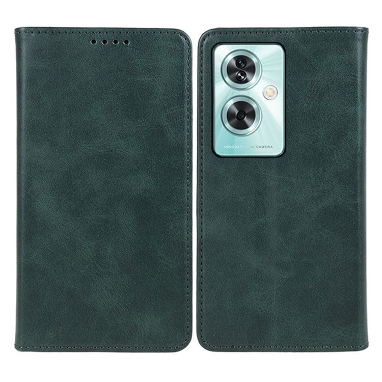 Leather Case for OnePlus Nord N30 SE 5G Calf Texture Auto-absorbed Magnetic Phone Wallet Cover - Green