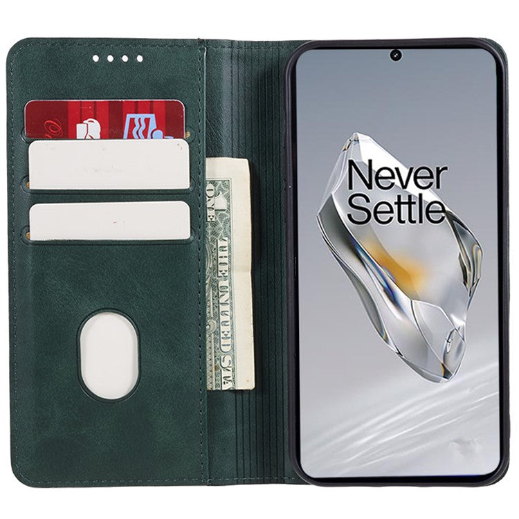 Leather Case for OnePlus Nord N30 SE 5G Calf Texture Auto-absorbed Magnetic Phone Wallet Cover - Green