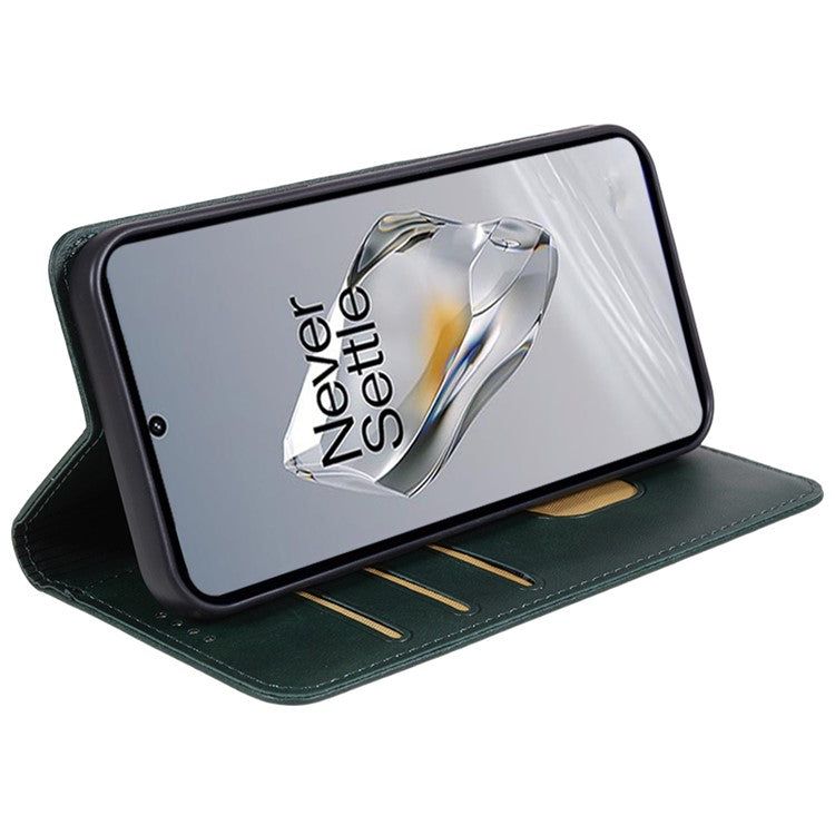 Leather Case for OnePlus Nord N30 SE 5G Calf Texture Auto-absorbed Magnetic Phone Wallet Cover - Green