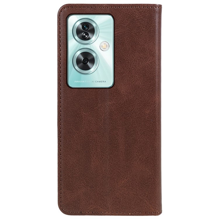Leather Case for OnePlus Nord N30 SE 5G Calf Texture Auto-absorbed Magnetic Phone Wallet Cover - Brown