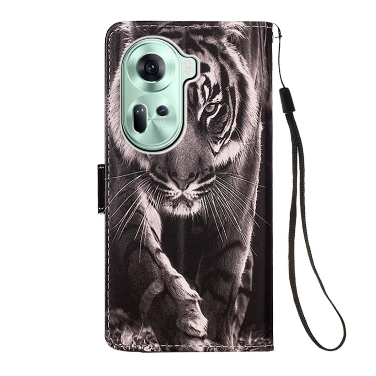 YB Pattern Printing Leather Series-4 for Oppo Reno11 5G (Global) Phone Case with Wallet Stand - Tiger