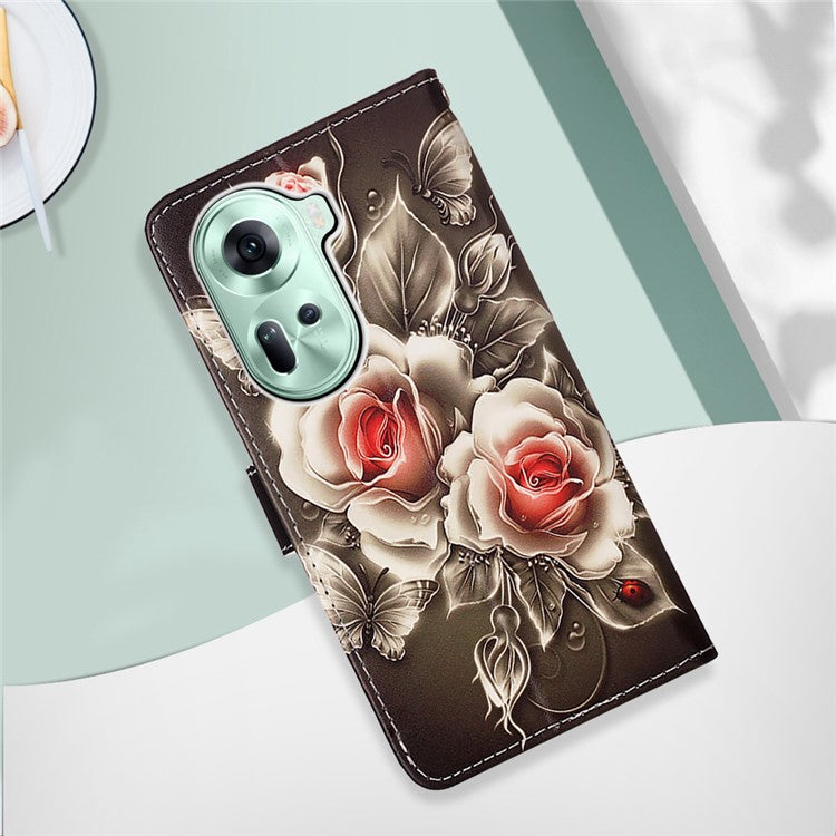 YB Pattern Printing Leather Series-4 for Oppo Reno11 5G (Global) Phone Case with Wallet Stand - Rose