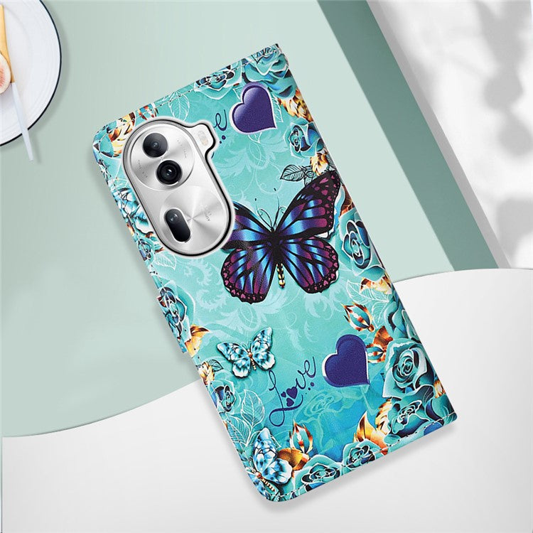 YB Pattern Printing Leather Series-4 for Oppo Reno11 Pro 5G (Global) Case Phone Wallet Cover - Butterfly and Heart