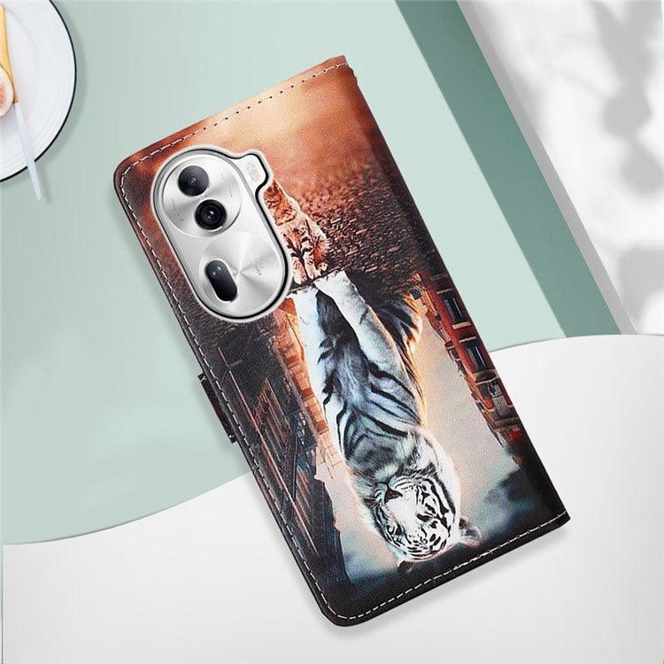 YB Pattern Printing Leather Series-4 for Oppo Reno11 Pro 5G (Global) Case Phone Wallet Cover - Cat and Tiger
