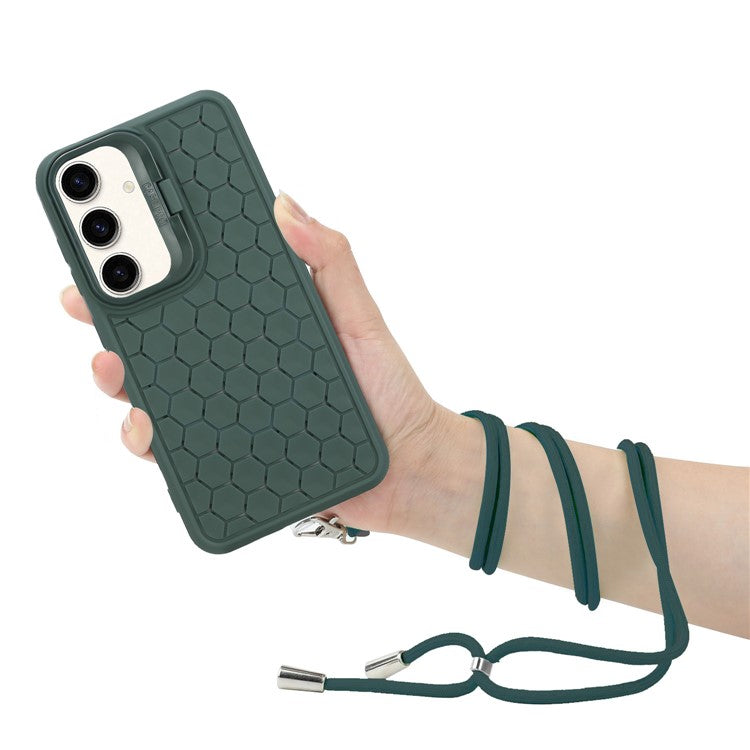 For Samsung Galaxy S24 TPU Case Heat Dissipation Magnetic Phone Cover with Lanyard / Kickstand - Army Green