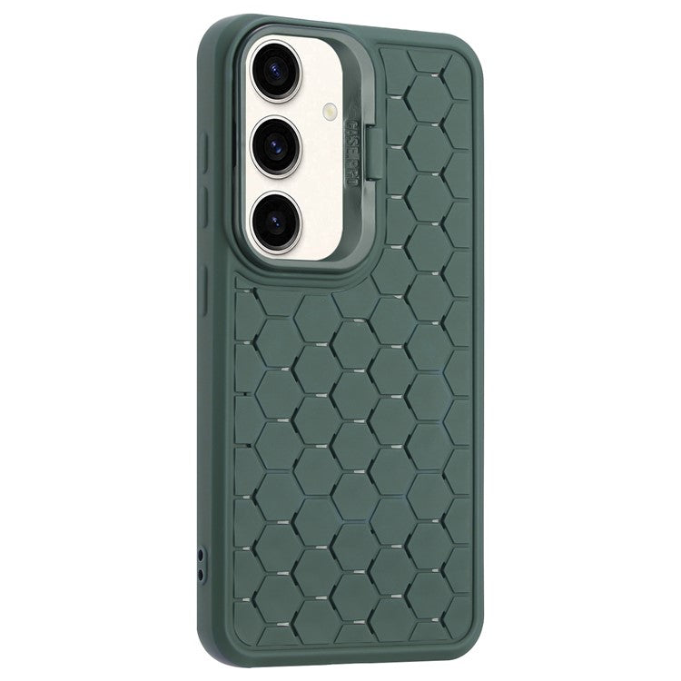 For Samsung Galaxy S24+ TPU Case Cameara Kickstand Honeycomb Texture Cooling Phone Cover - Army Green