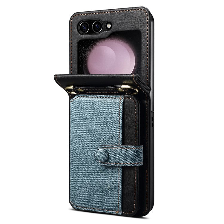 For Samsung Galaxy Z Flip5 5G Case PU Leather+PC Phone Protective Cover with Strap - Blue