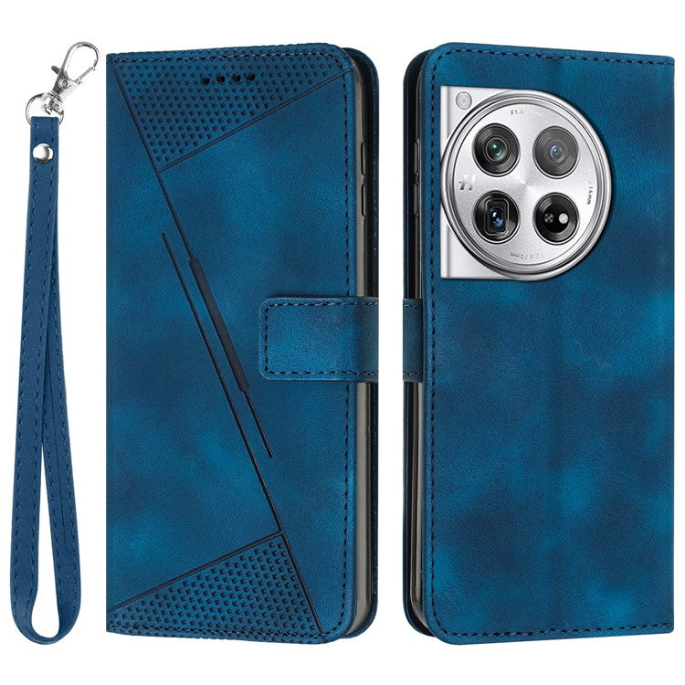 For OnePlus 12 5G Wallet Case Triangle Imprinted Leather Phone Cover with Stand - Sapphire