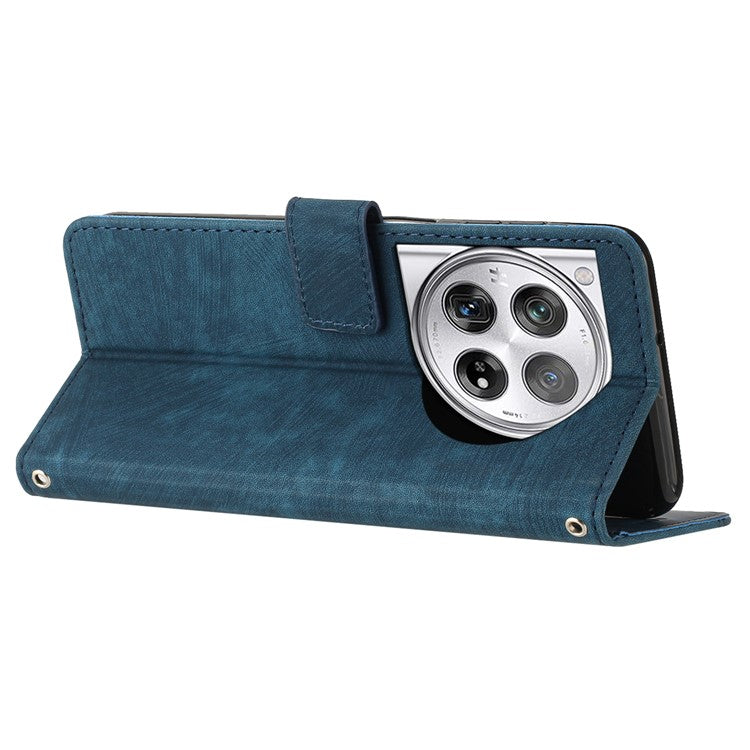 Leather Case for OnePlus 12 5G Shell Line Imprinted Card Holder Stand Phone Cover - Sapphire