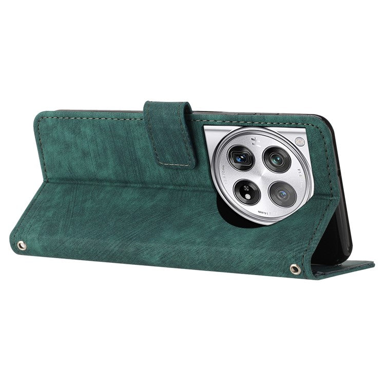 Leather Case for OnePlus 12 5G Shell Line Imprinted Card Holder Stand Phone Cover - Green