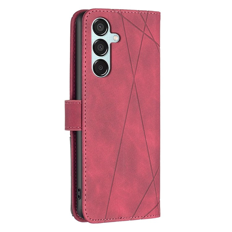 BINFEN COLOR For Samsung Galaxy M15 5G Phone Cases Wallet Stand Geometry Imprinted Leather Cover - Red