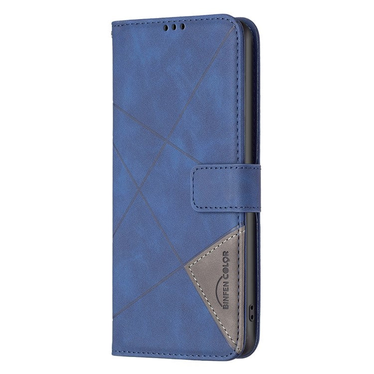 BINFEN COLOR For Samsung Galaxy M15 5G Phone Cases Wallet Stand Geometry Imprinted Leather Cover - Blue