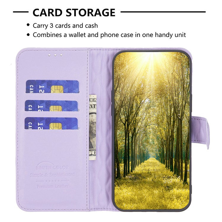 BINFEN COLOR BF Style-14 For Samsung Galaxy M15 5G Magnetic Case Leather Card Slots Phone Protector - Purple