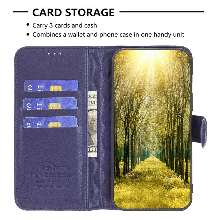BINFEN COLOR BF Style-14 For Samsung Galaxy M15 5G Magnetic Case Leather Card Slots Phone Protector - Blue