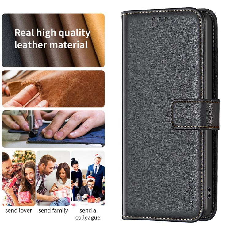 BINFEN COLOR BF17 For Samsung Galaxy M15 5G Case Magnetic Closing Drop-proof Phone Wallet Cover - Black