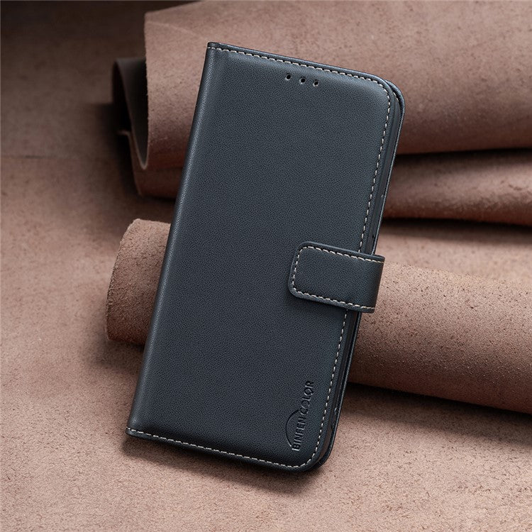 BINFEN COLOR BF17 For Samsung Galaxy M15 5G Case Magnetic Closing Drop-proof Phone Wallet Cover - Black