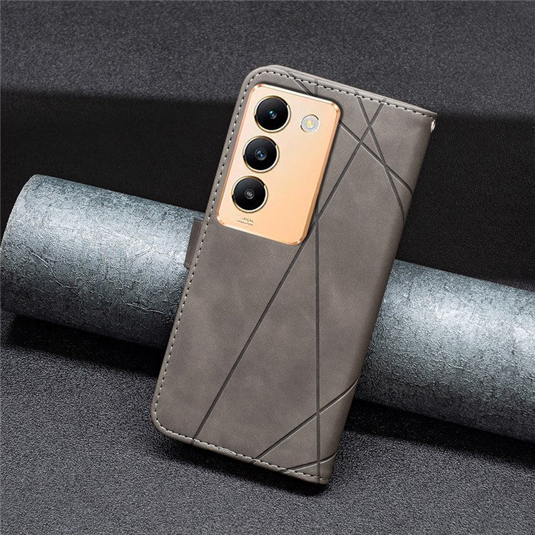 BINFEN COLOR BF05 For vivo Y200e 5G Wallet Case Geometric Imprinted Cell Phone Cover - Grey