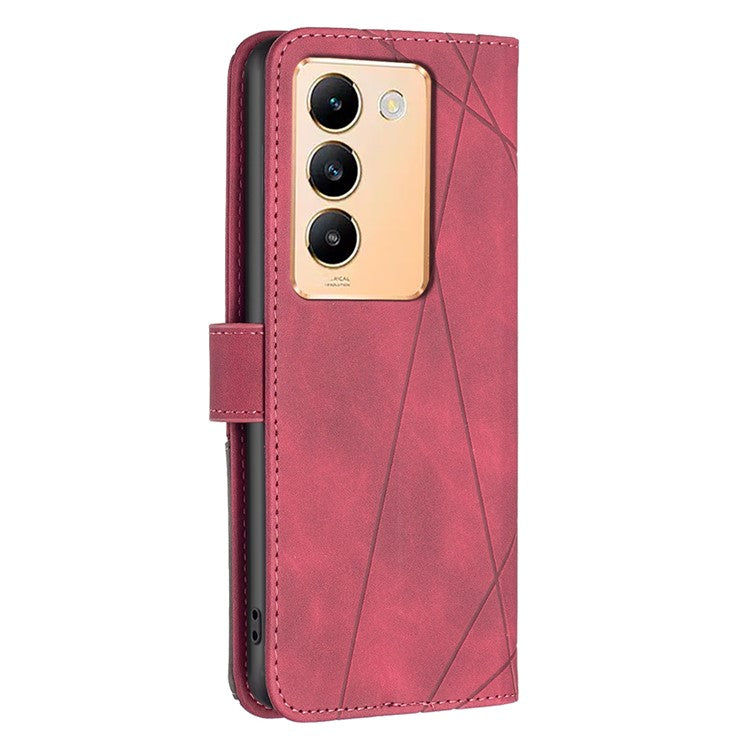 BINFEN COLOR BF05 For vivo Y200e 5G Wallet Case Geometric Imprinted Cell Phone Cover - Red